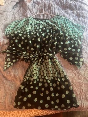 Women’s Black Mini Dress with Mint Polka Dots